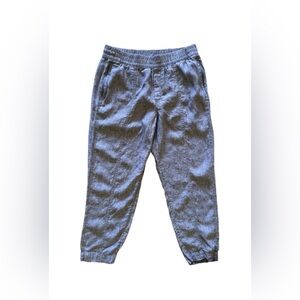 Athleta tall gray pants linen elastic waist and  foot 4 pockets tie size L